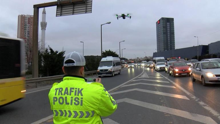 Ümraniyede dron destekli kaynak denetimi; 9 sürücüye ceza