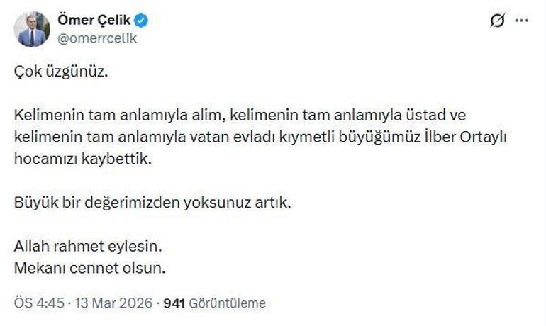 AK Parti Sözcüsü Çelikten İlber Ortaylı için taziye mesajı