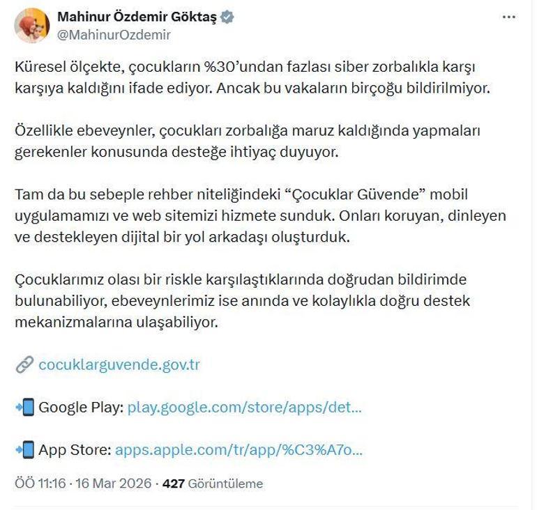 Bakan Göktaş: Çocuklar Güvende mobil uygulamamızı ve web sitemizi hizmete sunduk