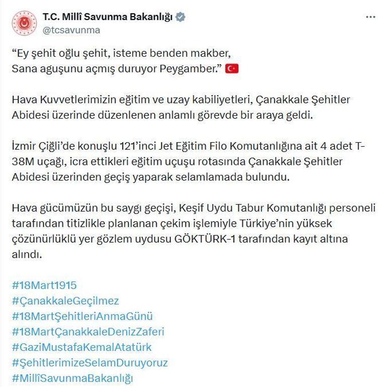 Hava Kuvvetlerine ait jetler Çanakkale Şehitler Abidesini selamladı