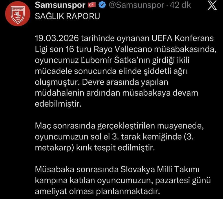 Samsunsporlu Satka’nın elinde kırık tespit edildi
