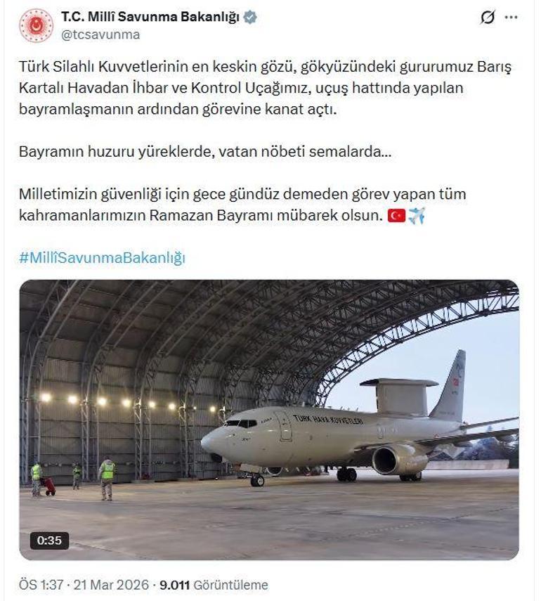 Barış Kartalı Havadan İhbar ve Kontrol Uçağı, bayramlaşmanın ardından havalandı