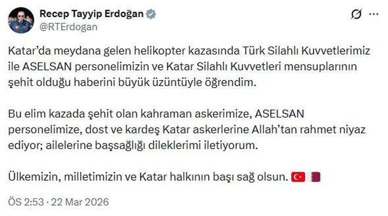 Cumhurbaşkanı Erdoğan: Milletimizin ve Katar halkının başı sağ olsun