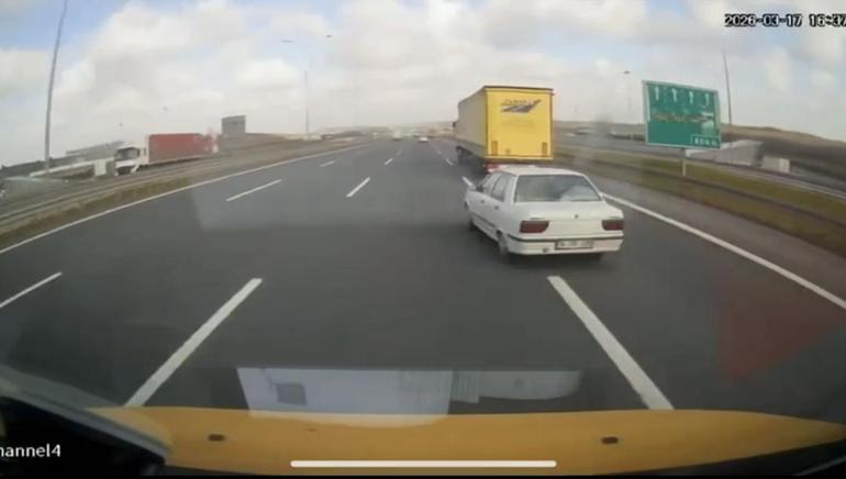 Arnavutköy’de makas atan sürücünün bariyere çarptığı kaza kamerada