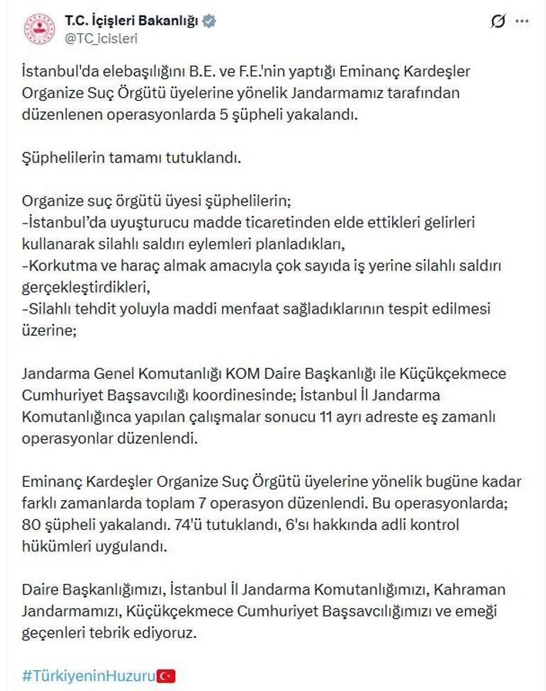 Eminanç Kardeşler suç örgütüne operasyon: 5 tutuklama