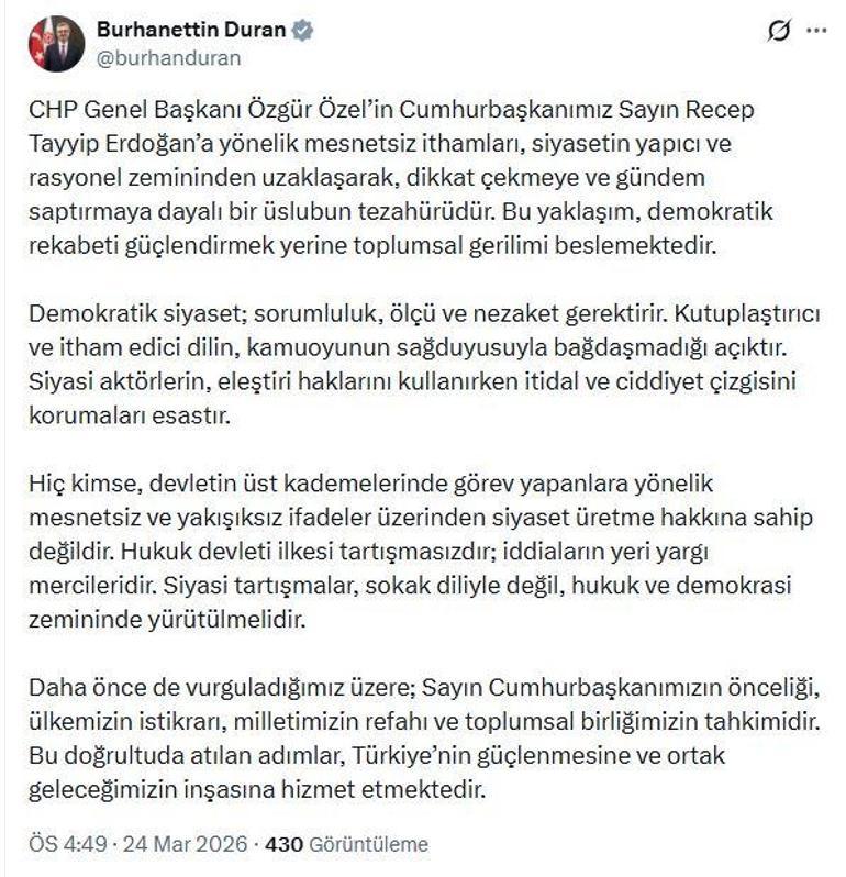 Burhanettin Duran: Demokratik siyaset; sorumluluk, ölçü ve nezaket gerektirir
