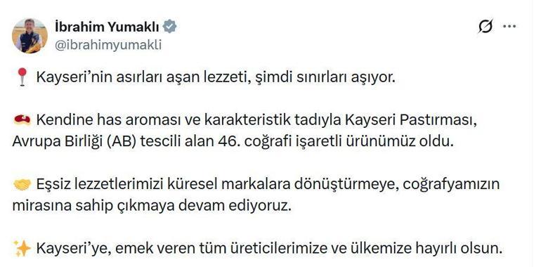 Kayseri pastırmasına ABden coğrafi işaret tescili