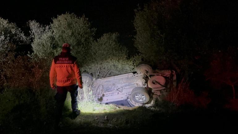 Bursada alkollü sürücünün kullandığı otomobil, zeytinliğe uçtu