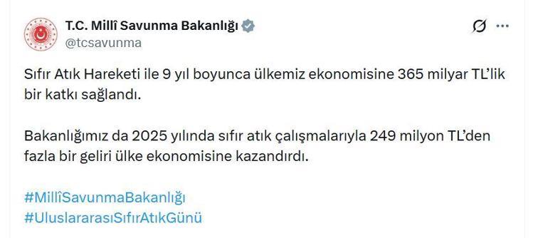 MSB, 2025te Sıfır Atık çalışmasıyla ekonomiye 249 milyon TLden fazla gelir kazandırdı