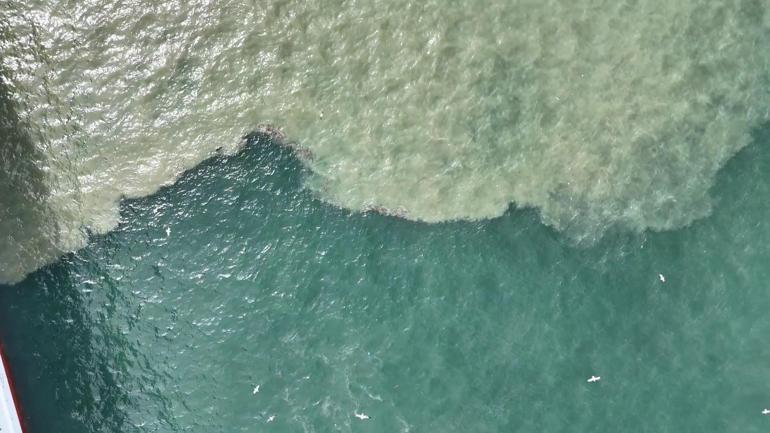 Yağış sonrası Haliçin rengi kahverengiye döndü