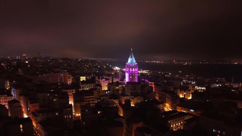 Galata Kulesi farkındalık için mor renge büründü