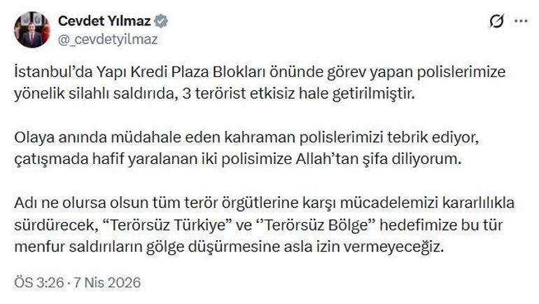 Cevdet Yılmaz: Saldırıların Terörsüz Türkiye hedefimize gölge düşürmesine izin vermeyeceğiz