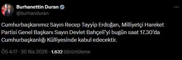 Cumhurbaşkanı Erdoğan, Bahçeliyi kabul edecek