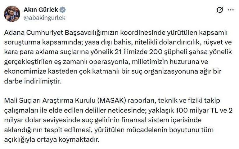 21 ilde yasa dışı bahis operasyonu