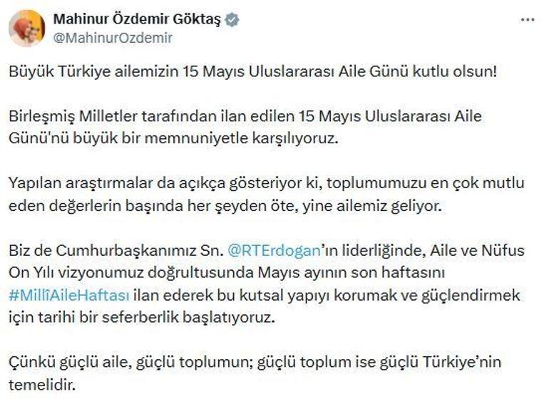 Bakan Göktaş, Aile Gününü tebrik etti