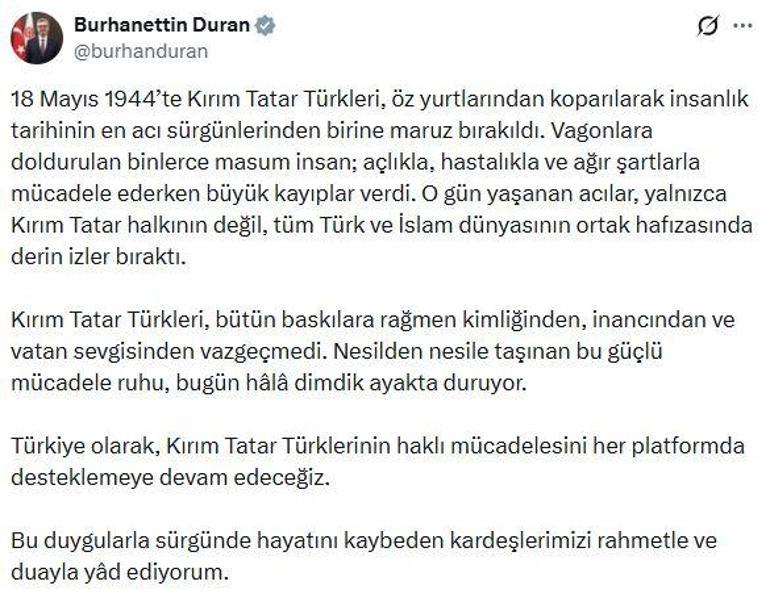 İletişim Başkanı Duran: Kırım Tatar Türklerinin haklı mücadelesini desteklemeye devam edeceğiz