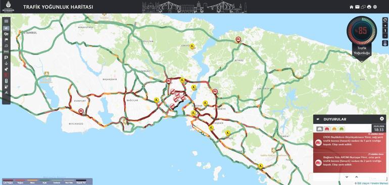 İstanbulda trafik yoğunluğu yüzde 85e ulaştı
