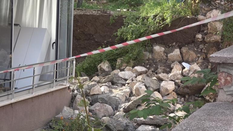 Amasyada istinat duvarının çökme anı kamerada
