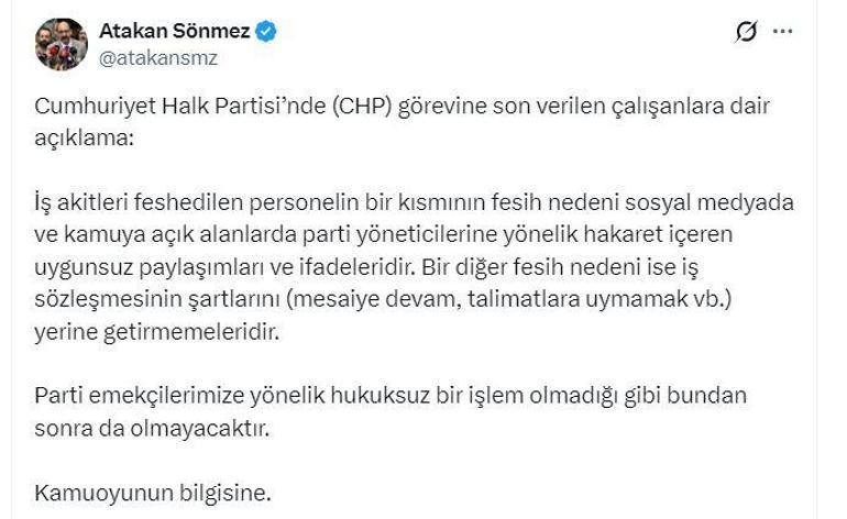 CHPden, işten çıkarılmalara ilişkin açıklama