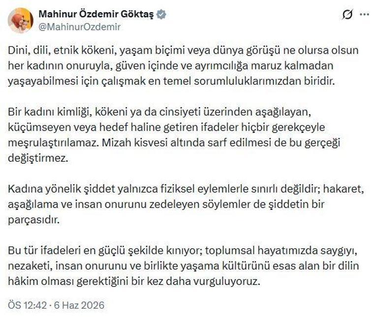 Bakan Göktaş: Kadını küçümseyen ifadeler hiçbir gerekçeyle meşrulaştırılamaz