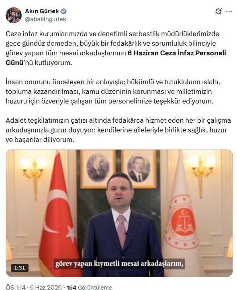 Bakan Gürlekten Ceza İnfaz Personeli Günü mesajı