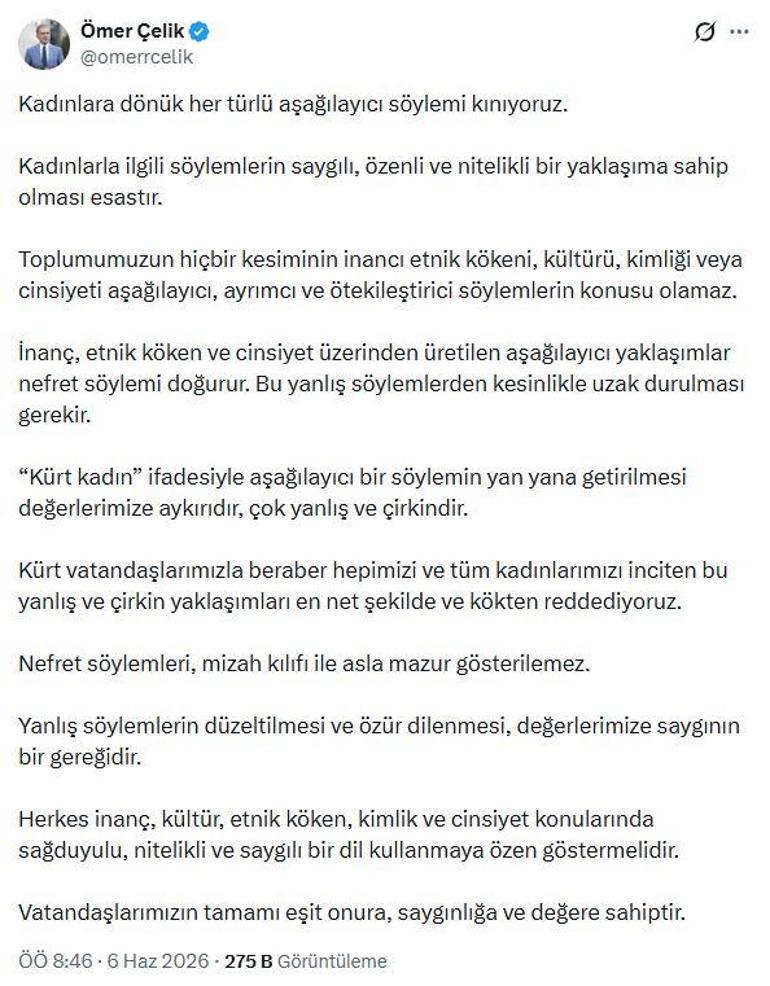 AK Parti’li Çelik: Kadınlara dönük her türlü aşağılayıcı söylemi kınıyoruz