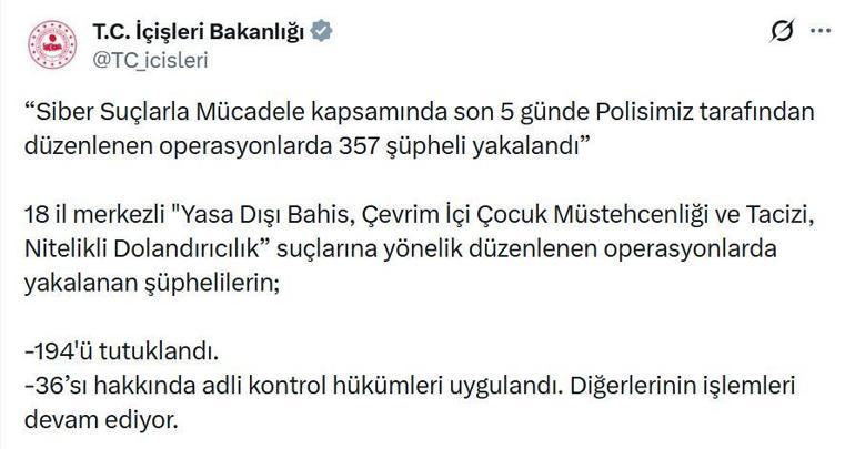 18 ilde siber suçlara yönelik operasyon; 194 tutuklama