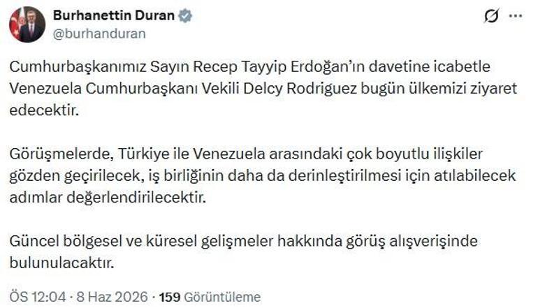 Venezuela Cumhurbaşkanı Vekili Rodriguez, Türkiyeye geliyor
