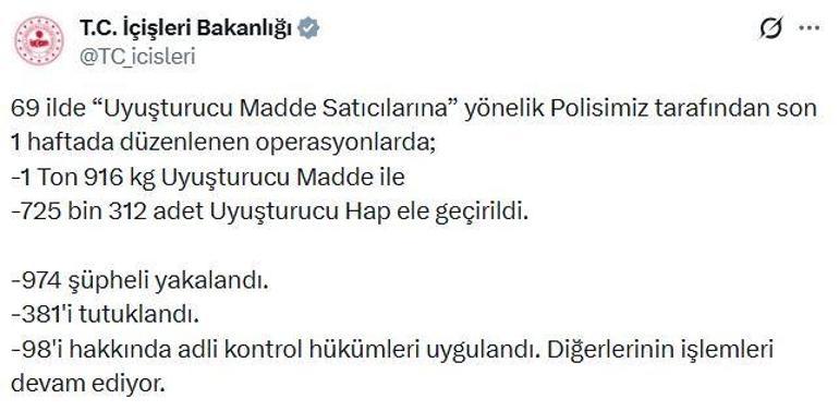 69 ilde uyuşturucu satıcılarına operasyon: 381 tutuklama