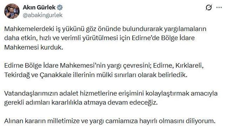 Edirnede Bölge İdare Mahkemesi kuruldu