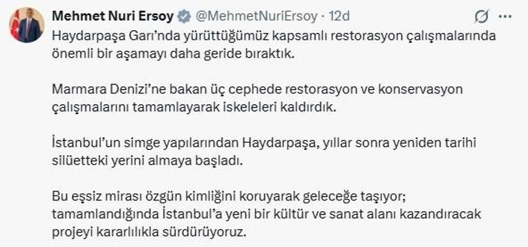 Bakan Ersoy: Haydarpaşa, yıllar sonra tarihi silüetteki yerini almaya başladı