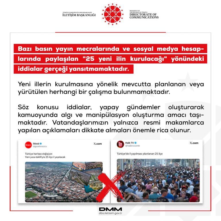 DMMden 25 yeni ilin kurulacağı iddialarına yalanlama