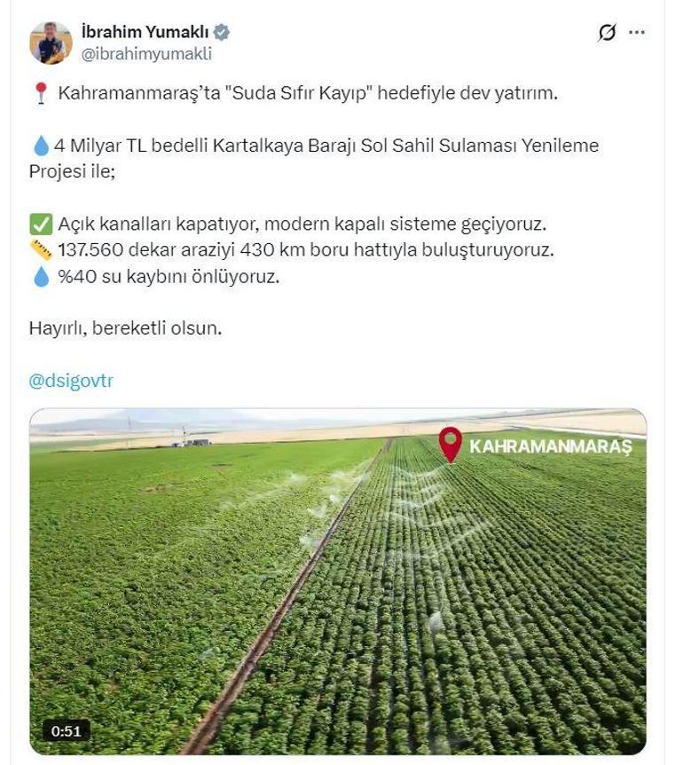 Kahramanmaraşa 4 milyar liralık sulama yenileme projesi