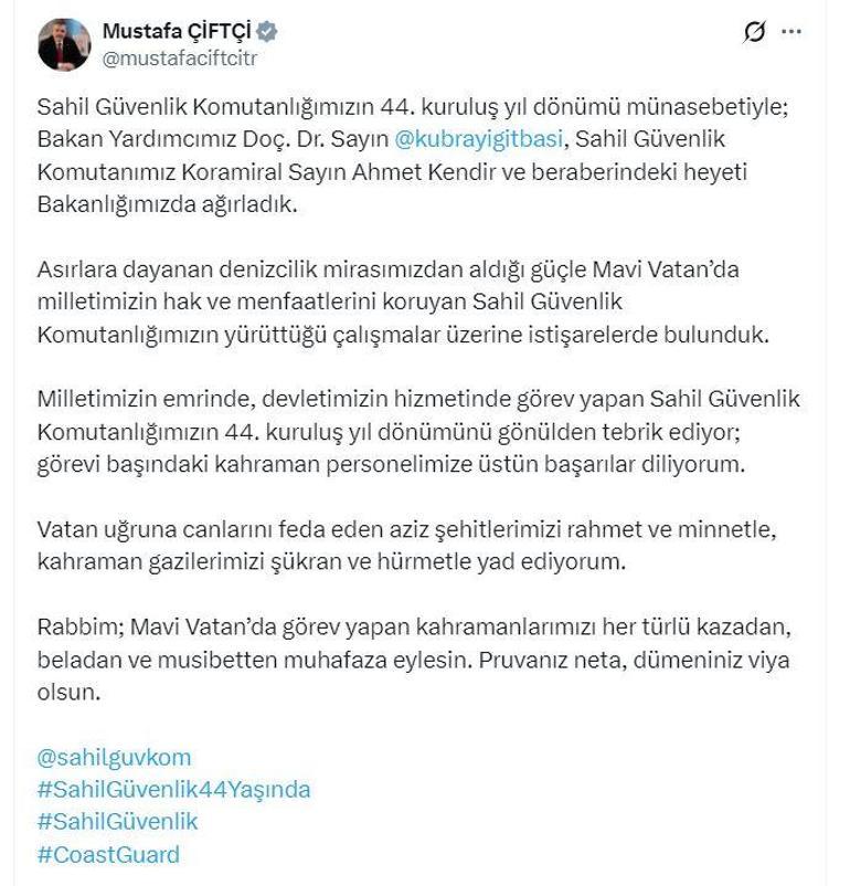 Bakan Çiftçi, Sahil Güvenlik heyetini kabul etti