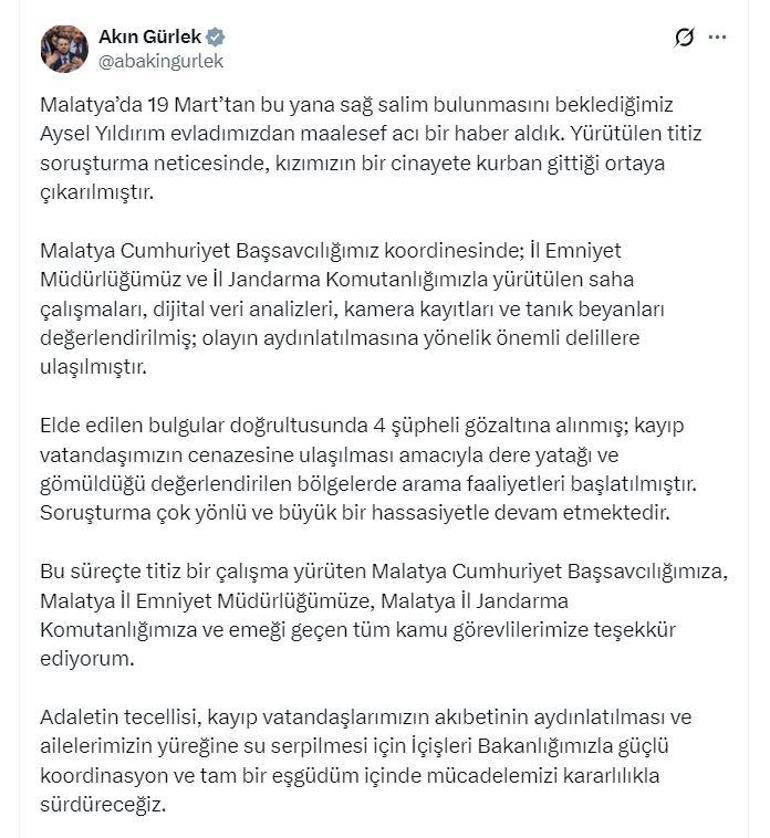 Malatyada 3 aydır aranan Ayselin öldürüldüğü ortaya çıktı; 4 gözaltı