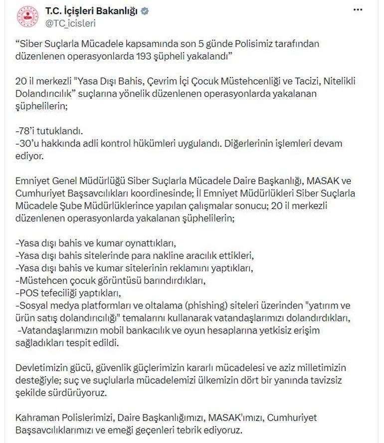 Siber suçlara yönelik operasyonlarda 78 kişi tutuklandı