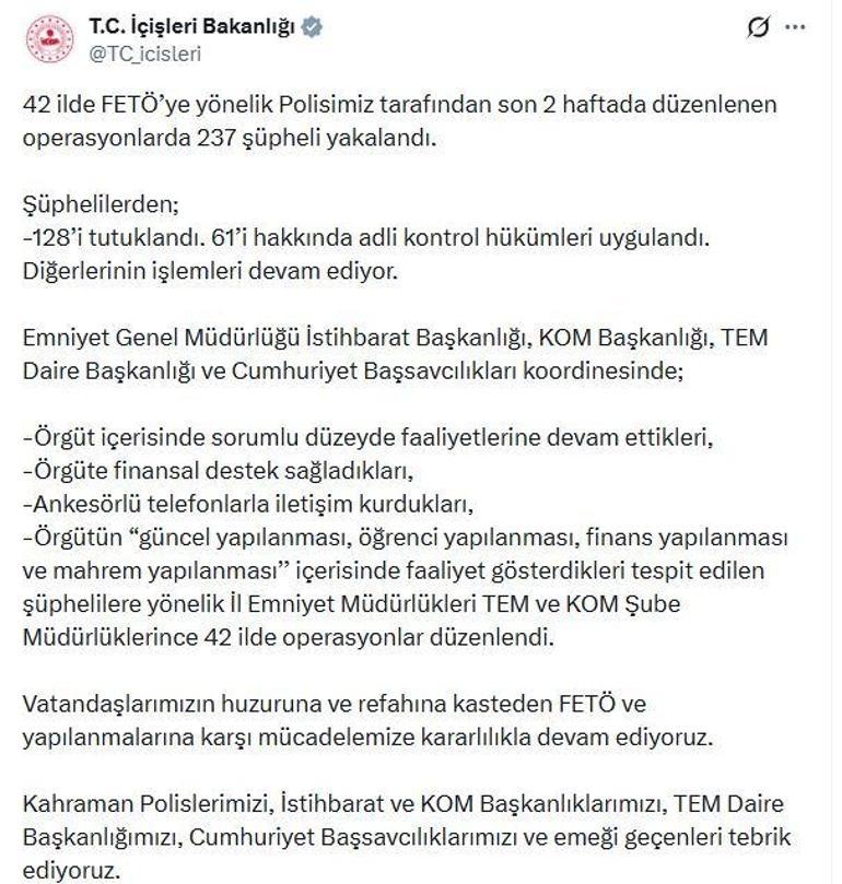42 ilde FETÖ operasyonu: 128 tutuklama