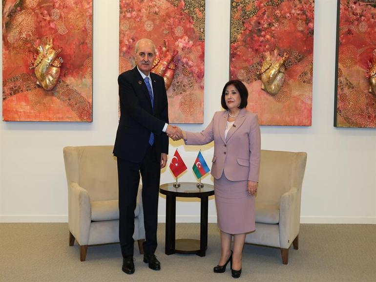 TBMM Başkanı Kurtulmuş, Bakü’de Azerbaycan Milli Meclisi Başkanı Gafarova ile görüştü