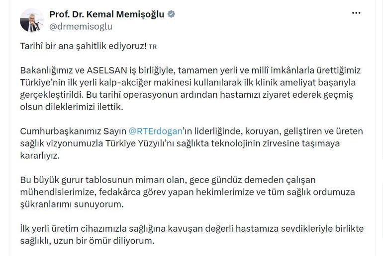 Bakan Memişoğlundan yerli kalp-akciğer makinesiyle ameliyat olan hastaya ziyaret