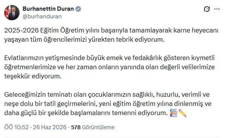İletişim Başkanı Duran: Tüm öğrencilerimizi yürekten tebrik ediyorum
