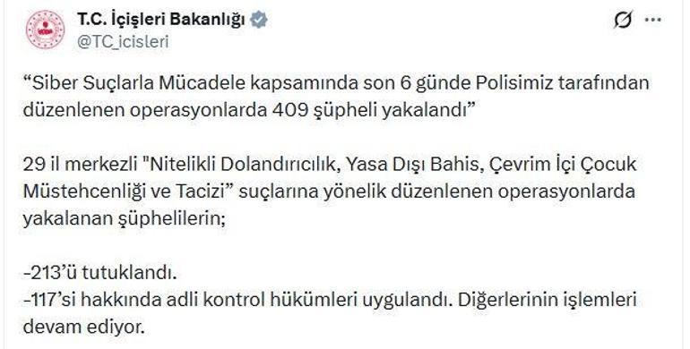 29 ilde siber suçlara yönelik operasyon; 213 tutuklama