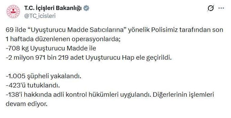69 ilde uyuşturucu operasyonu: 423 tutukla