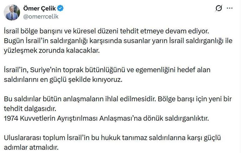 AK Partili Çelik: İsrail’in, Suriye’yi hedef alan saldırılarını kınıyoruz