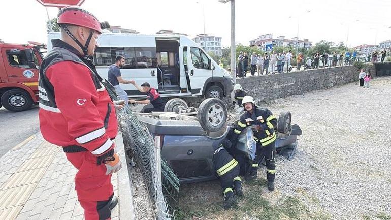 İşçi servisi ile iki otomobil çarpıştı: 3 yaralı