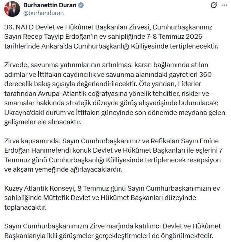 İletişim Başkanı Durandan NATO Zirvesine ilişkin açıklama