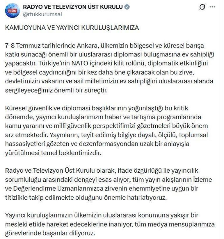 RTÜKten NATO Zirvesine ilişkin açıklama