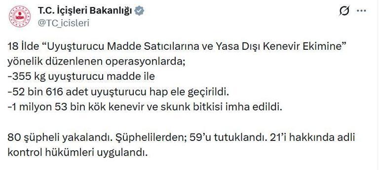 18 ilde uyuşturucu operasyonu; 59 tutuklama