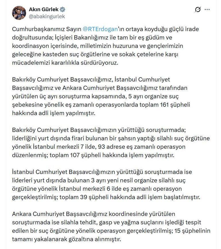 5 suç örgütüne yönelik operasyon; 161 şüpheli hakkında adli işlem