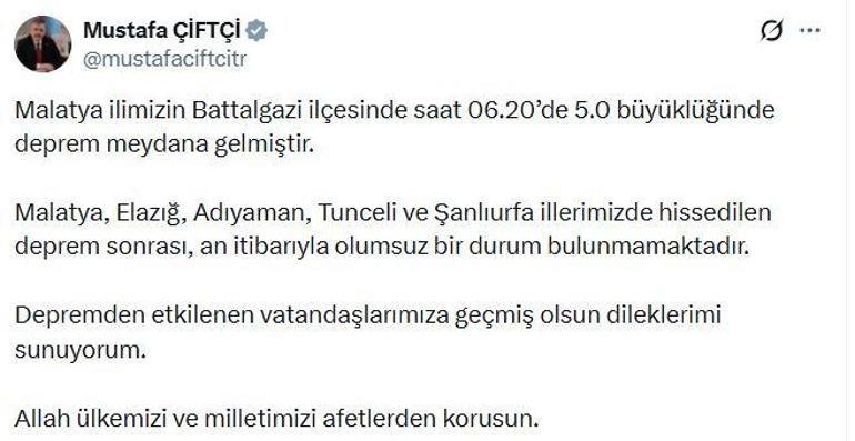 Malatya’da 5 büyüklüğünde deprem