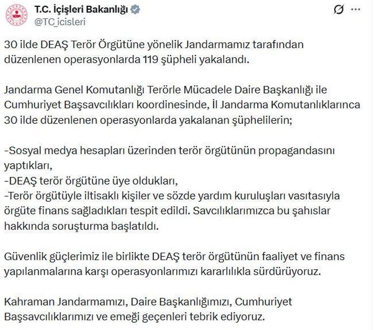30 ilde DEAŞa operasyon; 119 şüpheli yakalandı